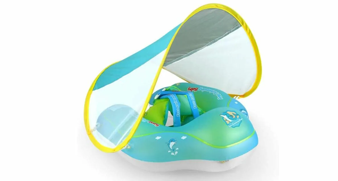 per età di 3-36 Mesi, Galleggiante da Nuoto per Bambini Anello Galleggiante per Piscina Gonfiabile per Bambini con Tettuccio per Protezione Solare