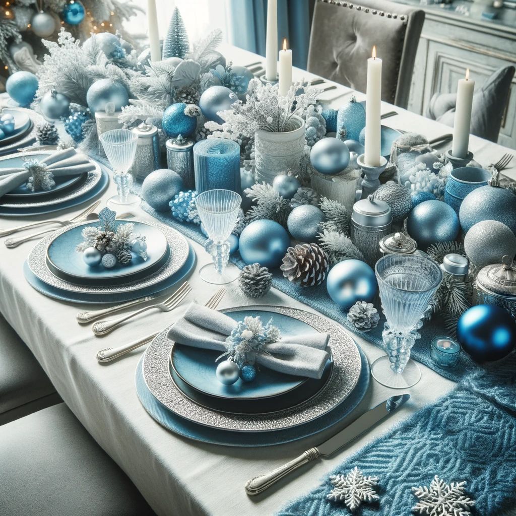 tavoli con addobbi azzurri