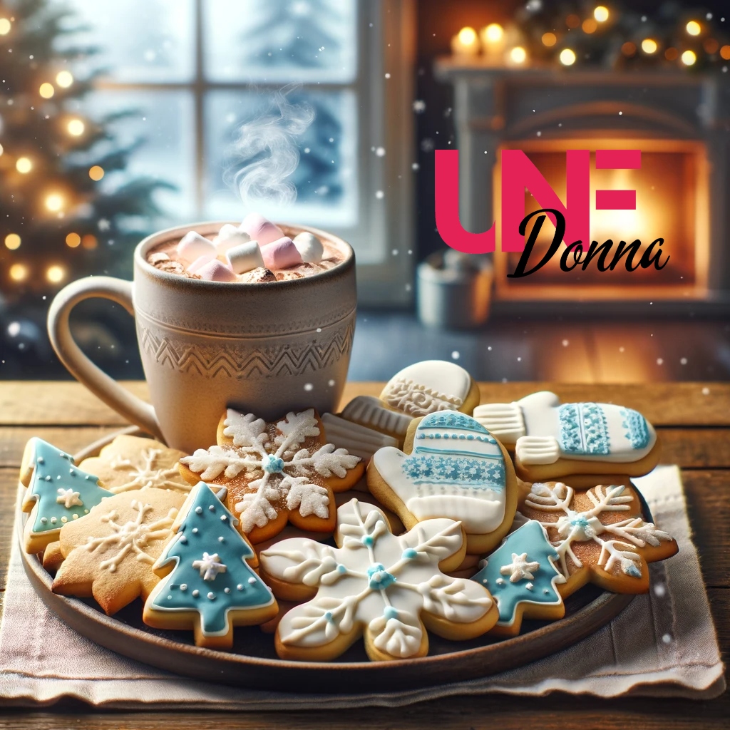 merenda di inverno con biscotti e cioccolata calda