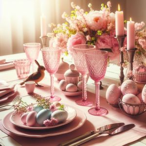 tavola di pasqua palette rosa con uova